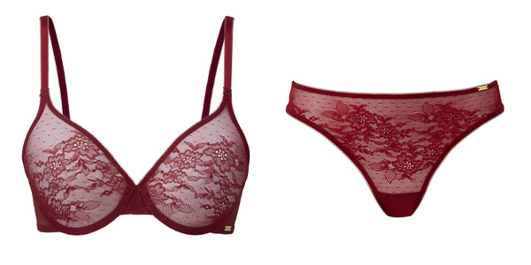 Gossard Glossies Lace Plunge Bra Bordeaux Red